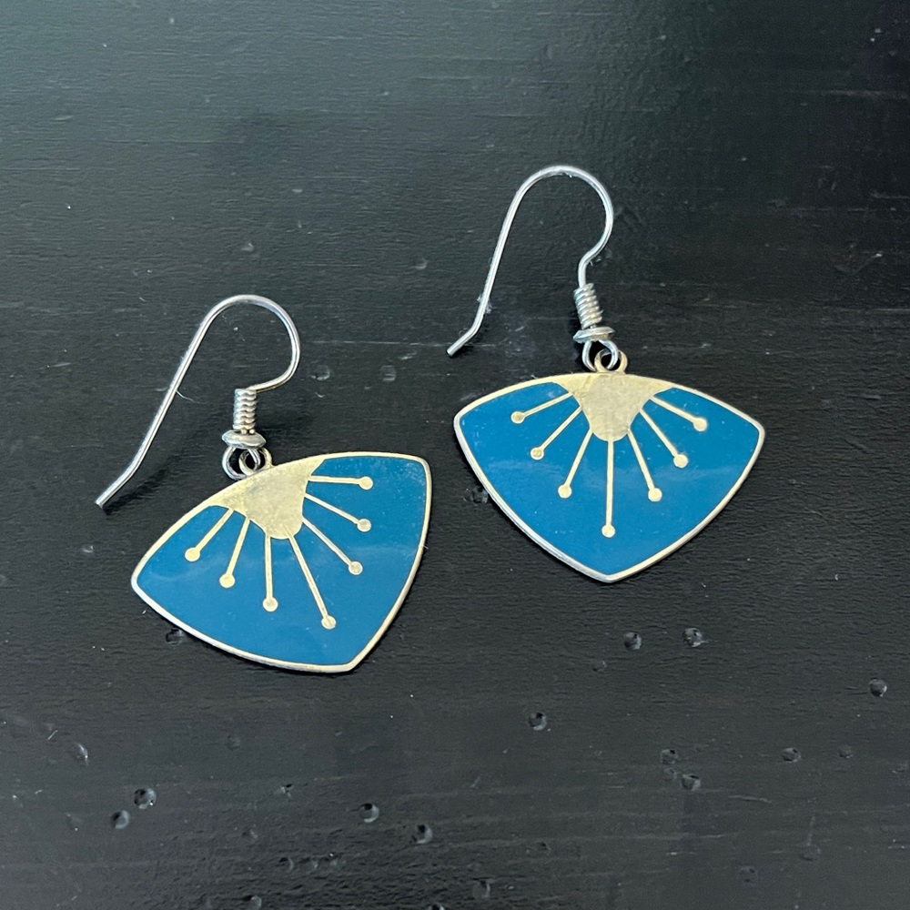 Vintage Blue Enamel Earrings